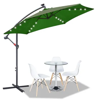 Immagine prodotto di Ombrellone da giardino, 300 cm, ombrellone con manovella e illuminazione a LED, protezione UV, impermeabile, beige, verde, in poliestere