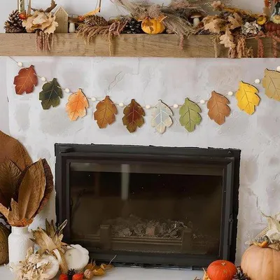 Produktbild von Herbstgirlande – Mehrfarbig – 10 Blätter – Holzdekoration – Für Herbst und Feiertage