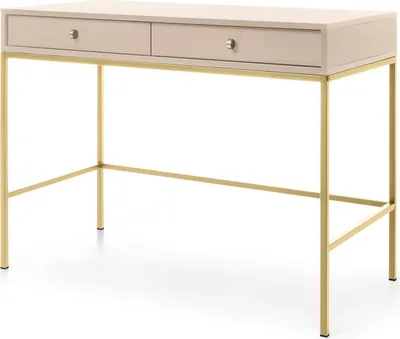 Produktbild von Schminktisch 100 cm Monti - Schreibtisch mit Schubladen, Metallbeine 65 cm, Goldene Griffe - Konsolentisch (Beige + Gold)