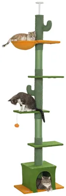 Productafbeelding van PawHut Kraboom met pluche bekleding, kattenboom, 230-275 cm, krabpaal met kattenhol