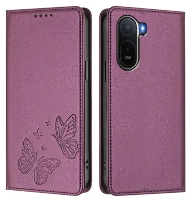 Produktbild von Lederhülle für Xiaomi Redmi A7 Pro, Schmetterling Prägung Leder Brieftasche Schutzhülle mit Ständer Lila