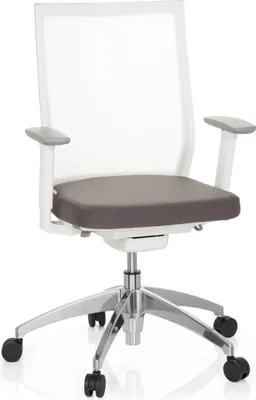 Produktbild von hjh OFFICE Profi Bürostuhl ASPEN WHITE Ergonomischer Schreibtischstuhl mit Armlehnen (höhenverstellbar) Stoff/Netzstoff Grau/Weiß Drehstuhl für Büro, Zuhause