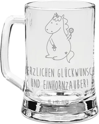 Produktbild von Mr. & Mrs. Panda Krug Einhorn Baby - Transparent - Geschenk, Seidel, Geburt, Einhörner, Geburtstag, Glaskrug, Unicorn, Eltern, Bierhumpen, Bierkrug Mit Gravur, Mutter