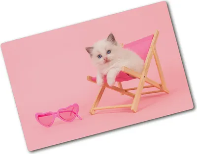 Produktbild von Tulup Glas Herdabdeckplatte - 80x52 cm - Glaskeramikkochfeld-Abdeckung Spritzschutz Glasabdeckplatte - Einteilig - Tiere - Katze Liegestuhl - Rosa