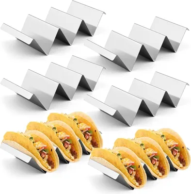 Image de Ensemble de 6 supports pour tacos en acier inoxydable, avec poignées