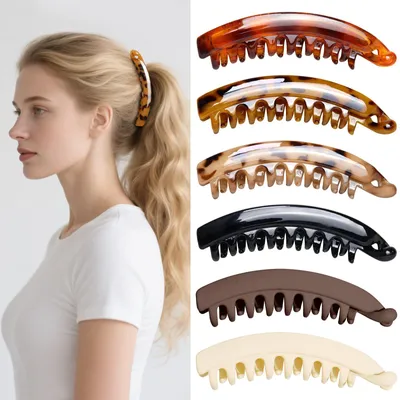 Produktbild von Große Bananen-Haarspangen – 6 Stück rutschfeste Haarspangen für Damen, Kunststoff-Haarspangen für dickes Haar, Leopardenmuster, Vintage-Haaraccessoire für Damen und Mädchen