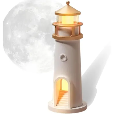 Produktbild von LED Leuchtturm Projektor Nachtlicht mit Bluetooth & Weißrauschen – Kinder Mondlicht Sternenhimmel Lampe