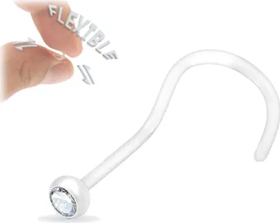 Produktbild von viva-adorno 0,8mm Nasenstecker Bioflex flexibel transparent Kunststoff Zirkonia Kristall Strass Nasen Piercing Z324, Klar