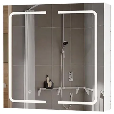 Obrázek produktu pro Zrcadlová skříňka do koupelny s LED světlem DJ504368_1, 17 x 65 x 65 cm, bílá