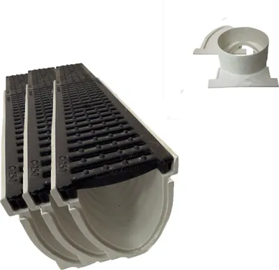 Produktbild von 3x Xanie Entwässerungsrinne V mit Gußrost Klasse C 100cm + Ablaufanschluss-Set horizontal