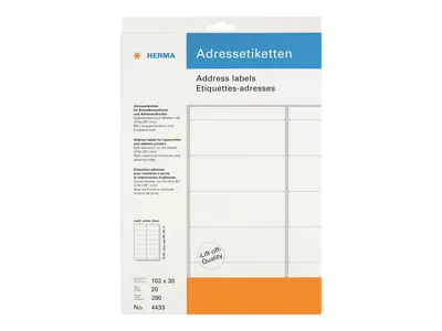 Obrázek produktu pro HERMA papír - matný - trvale samolepicí - perforovaný - bílý - 102 x 38 mm 280 štítků (20 listů x 14)