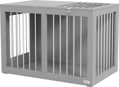 Produktbild von Hundekäfig Hundebox Hundetransportbox,  2 Türen, verriegelbar, Stahlgitter, 80 cm x 50 cm x 56,5 cm, Grau