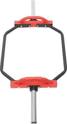 Obrázek produktu pro Činka Hex Trap Bar – mrtvý tah a zvedání ramen – ocel – nosnost 150 kg – rozměry 142 × 56 cm – držák kotoučů 30,5 cm – rozteč úchopů 68 cm – červená barva