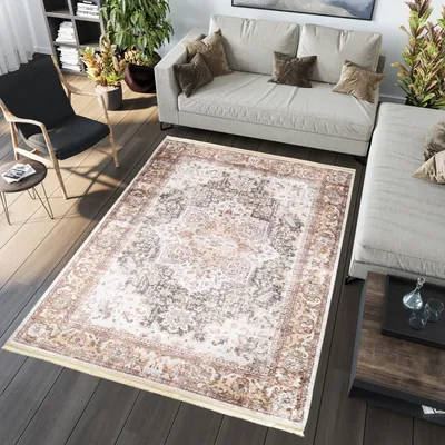 Produktbild von Koberec s třásněmi obývací pokoj ložnice krátký vlas moderní design ÖKOTEX krémově béžový hnědý 200 x 300 cm