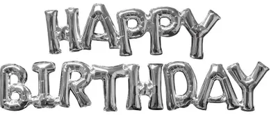 Image de SuperShape Ballon en plastique "Happy Birthday" | 22 x 187 cm argent (AIR SEULEMENT)