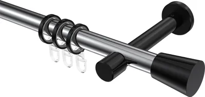 Produktbild von Interdeco Gardinenstange / Vorhangstange Chrom / Schwarz, Typ Prestige Sitra (Konus), 20 mm Ø 1-läufig, 100 cm