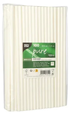 Produktbild von 100 Papstar Shake-Halme, Papier pure Ø 8 mm, 25 cm weiss 87998 Papiertrinkhalme Papierstrohhalme Shakehalme