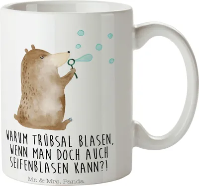 Produktbild von Mr. & Mrs. Panda Becher Bär Seifenblasen - Weiß - Geschenk, tasse für kaffee, Teddy, Kaffeetasse, Teetasse, Kaffeebecher, haferl, Lustig Sein Glücklich Traurig Happy