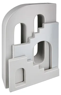 Productafbeelding van Gilde vaas, model "Haus", "Faccia", trap, keramiek, grijs, verpakking met 2 stuks, lengte 8 cm, breedte 18 cm, hoogte 30 cm. Artikelnummer: 34344, EAN: 4063387343449