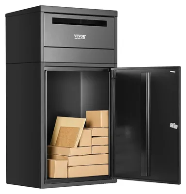 Obrázek produktu pro VEVOR poštovní schránka na balíky 500x325x909 mm, schránka na balíky z pozinkované oceli, provedení odolné proti krádeži, balicí stanice pro domácnost a kancelář, černá barva