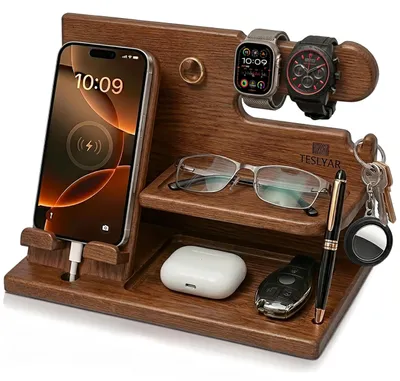 Produktbild von Holz Telefon Dockingstation mit Schlüsselanhänger und Organizer