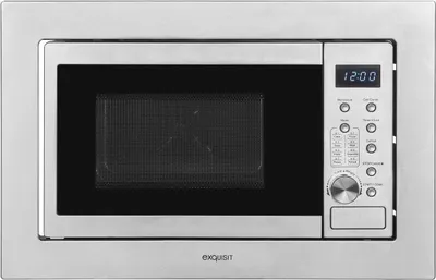 A built-in microwave oven with a digital display and control panel.