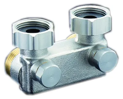 Produktbild von Oventrop Umlenkstück Eck mit Absperrfunktion, G 3/4 ÜM x G 3/4 Eurokonus, Rohrabstand 50 mm