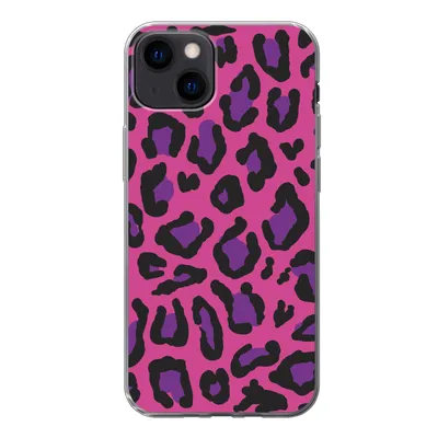 Produktbild von MuchoWow® Handyhülle Schutzhülle Hülle für iPhone 13 Pantherdruck - Rosa - Lila Silikon Softcase Handy Hülle - Karteninhaber