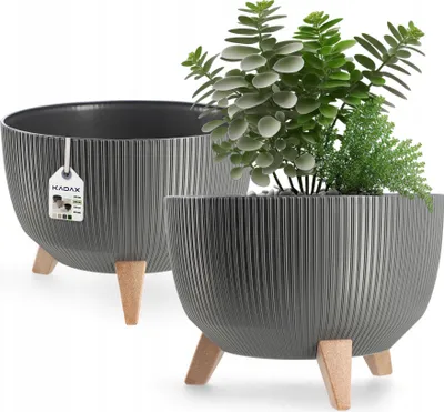 Produktbild von KADAX Kunststoff Blumentopf "Milis", Blumenkübel mit drei Einsteckstützen, Anthrazit, 29 cm