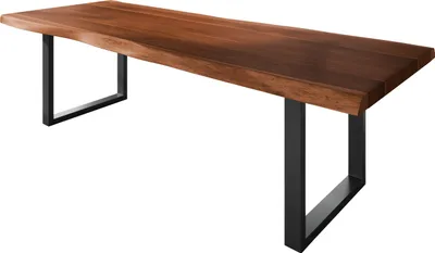 Produktbild von Esstisch Baumkante massiv Akazie nussbaumfarben 280 x 110 U-Gestell Metall schwarz TITAN