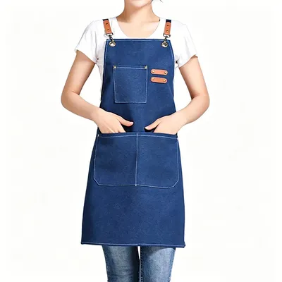 Produktbild von Robuste Denim Schürze für Damen und Herren Jeansschürze Verstellbar mit 3 Taschen Geeignet für Küche,Gartenarbeit,Cafés und Grillen EinheitsgrößeBlau