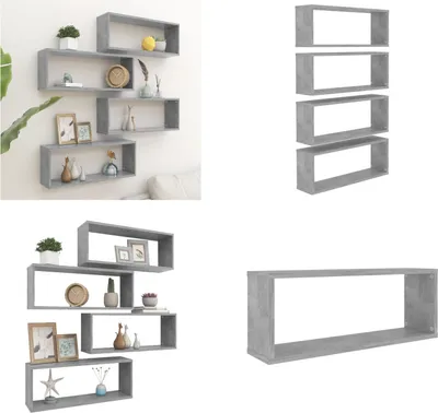Produktbild von vidaXL Würfelregale 4 Stk. Betongrau 60x15x23 cm Holzwerkstoff - Wandregal - Wandregale - Wandablage - Wandablagen