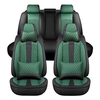 Productafbeelding van Universele autostoelhoezen set – Volledige bescherming voor voor- en achterbank – Luxe zwart-groen kunstleer
