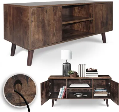 Produktbild von MIADOMODO® Lowboard Fernsehschrank - 110 x 50 x 40cm, für TV 65 Zoll, für Wohnzimmer, Kabelöffnung, dunkelbraun - Vintage TV-Schrank, TV-Regal, Sideboard, Fernsehtisch, TV Tisch, TV Möbel
