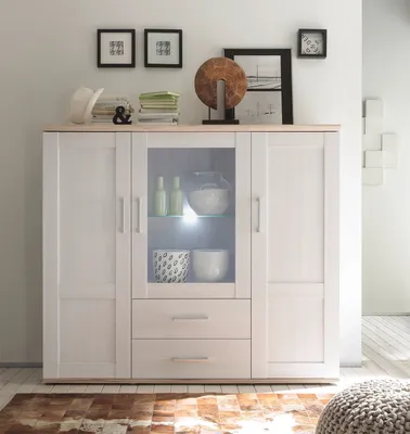Produktbild von Highboard - Sibiu Lärche Nachbildung - Eiche Sanremo Nachbildung - 156 x 137 cm - inkl. LED-Beleuchtung