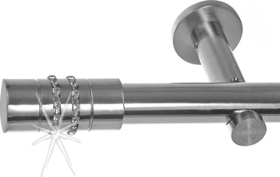 A close-up view of a curtain rod with decorative crystals.