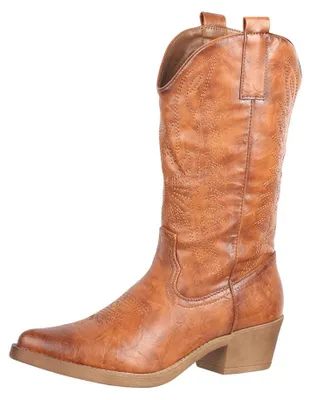 Produktbild von Elara Damen Cowboy Stiefel Biker Boots Chunkyrayan 301-A32PU-Camel-38