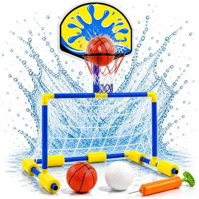 Produktbild von 2 in 1 Wasserspiel mit Basketballkorb & Wasserballtor – Poolspiel für Kinder und Erwachsene inkl. Bälle
