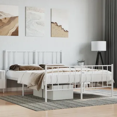 Produktbild von Bettgestell mit Kopf- und Fußteil Metall Weiß 140x200 cm , Klassische Betten Design 2024