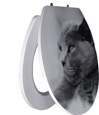 Produktbild von Primaster WC-Sitz mit Absenkautomatik Katze 3D weiß