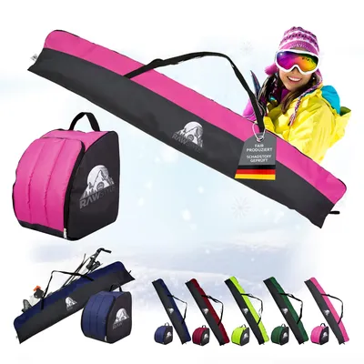 Produktbild von Rawstyle Skitasche Ski-Schuh-Tasche Set SKI-Tasche 160cm oder 180cm wasserdicht Ski Bag Ski Cover Wintersport Kombi (180cm-schwarz-pink)