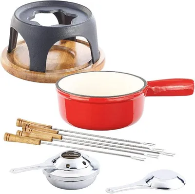 Produktbild von Käsefondue Emaille Topf: Käsefondue-Set aus emailliertem Gusseisen, ?16 cm (Gusseisen-Topf, Pfannen)