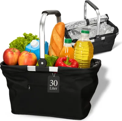 Produktbild von Kühlkorb 'Grab' 30L - faltbarer Einkaufskorb mit Deckel und isolierter Innenbeschichtung für Picknick und Einkäufe - schwarz