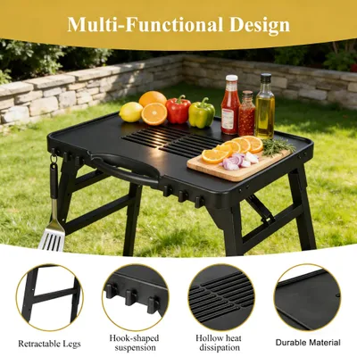 Imagen del producto de Carro de parrilla portátil, plegable, con patas ajustables en altura, ideal para jardín y camping