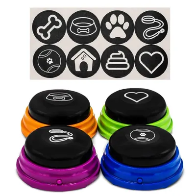 Produktbild von Vulpes Goods Hundeknöpfe, Hundetasten, Haustiertasten für Kommunikation, Hundespielzeug, Hundetraining, Mit 4 Tasten, Inklusive Trainingsaufkleber