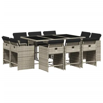 Produktbild von vidaXL 11-tlg. Garten-Essgruppe mit Kissen Hellgrau Poly Rattan