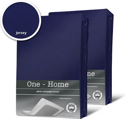Two folded navy blue jersey fitted sheets are shown against a white background.