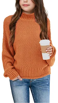 Image de Pull à col roulé d'hiver pour filles, tricoté, pour les enfants de 5 à 14 ans, couleur orange