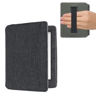 Produktbild von kwmobile Flip Hülle kompatibel mit Kobo Aura Edition 1 - Vorderfach Handschlaufe - Dunkelgrau