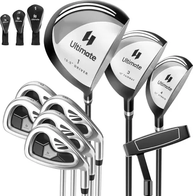 Immagine prodotto di Set completo di mazze da golf da uomo COSTWAY, set di mazze da golf da 9 pezzi per destrorsi con copertura antipioggia, grigio